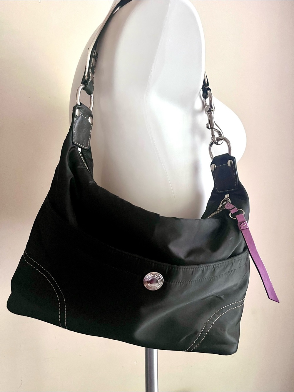 Y2K Coach Hamptons Hobo black/white strap